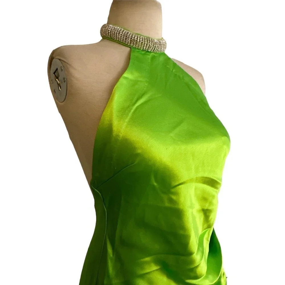 retrofete Maria Satin Dress in Lime Punch Green New Womens Long Maxi Gown - Picture 8 of 16